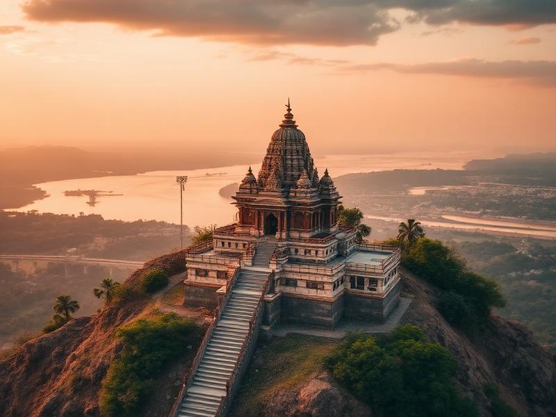 Kanaka Durga temple overlooking the Krishna river in Vijayawada