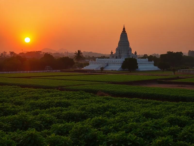 Amaravati stupa near Guntur with green fields at sunrise